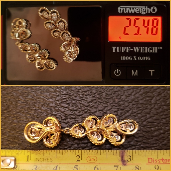 18K Solid Gold Diamond Earrings - Picture 4 of 9